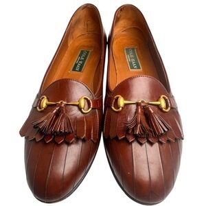 Vtg Cole Haan Womens Brown Loafers Ribbed Horse Bit Tassel Flats 9 B Italy EUC